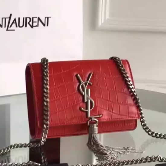Replica Saint Laurent Small Monogram Tassel Satchel In Red Crocodile Leather Handbags